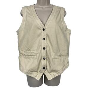Orvis Vest Womens Medium Beige Canvas Utility Pockets Travel Outdoor Gorpcore
